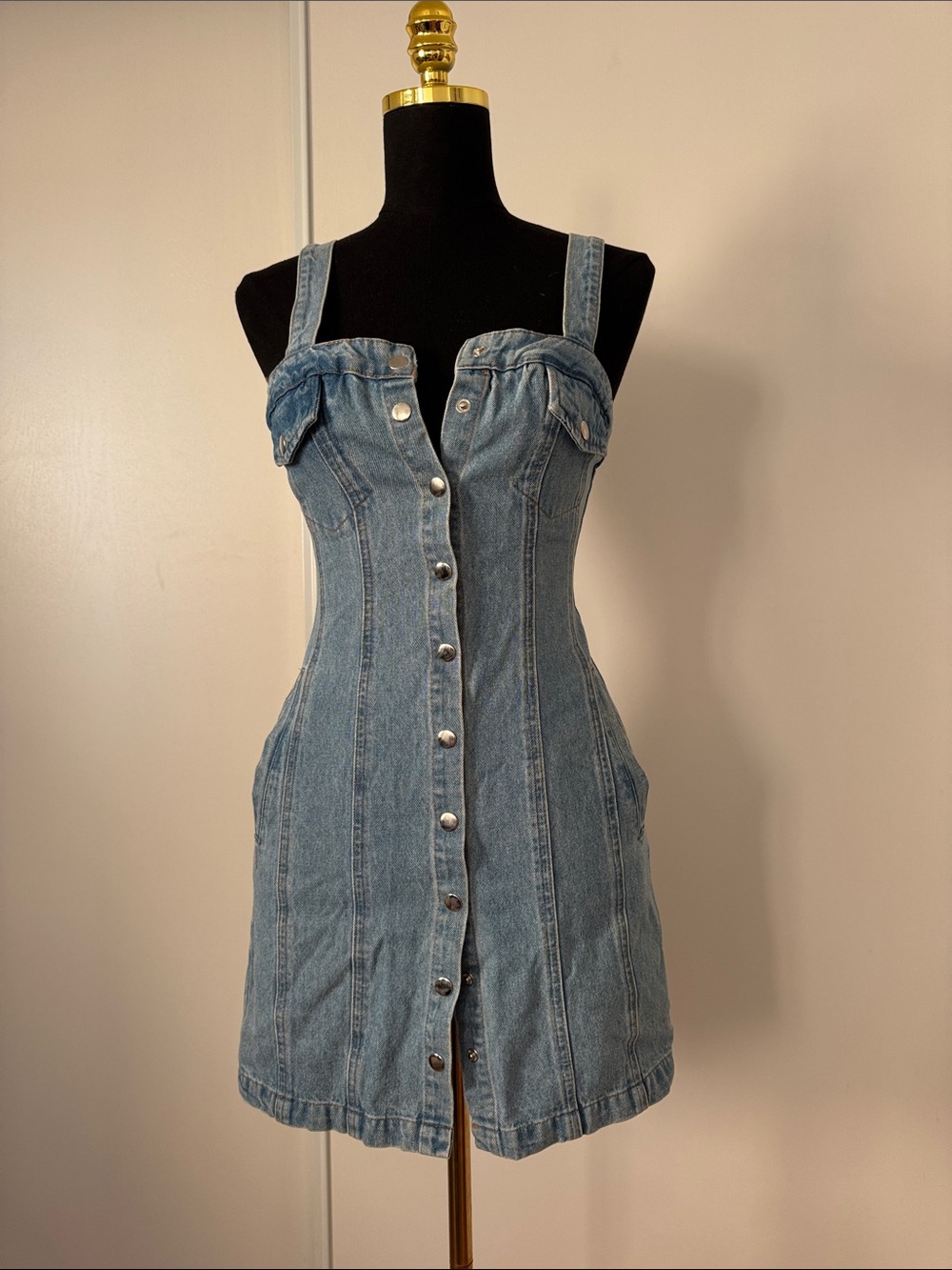 BDG Light Blue Denim Button-Front Mini Dress